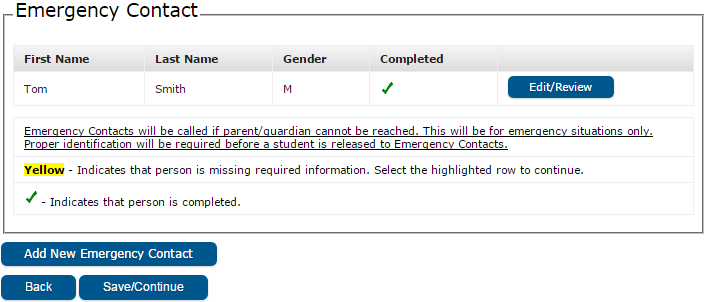 final step in emergency contact entry